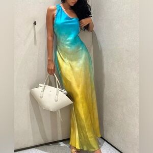 Zara Blue and Green Gradient Satin Midi Dress